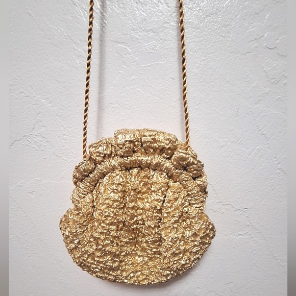 Grace Chuang Handbags - Grace Chuang Vintage Evening Crossbody Purse Gold  Crinkle 7"x8"